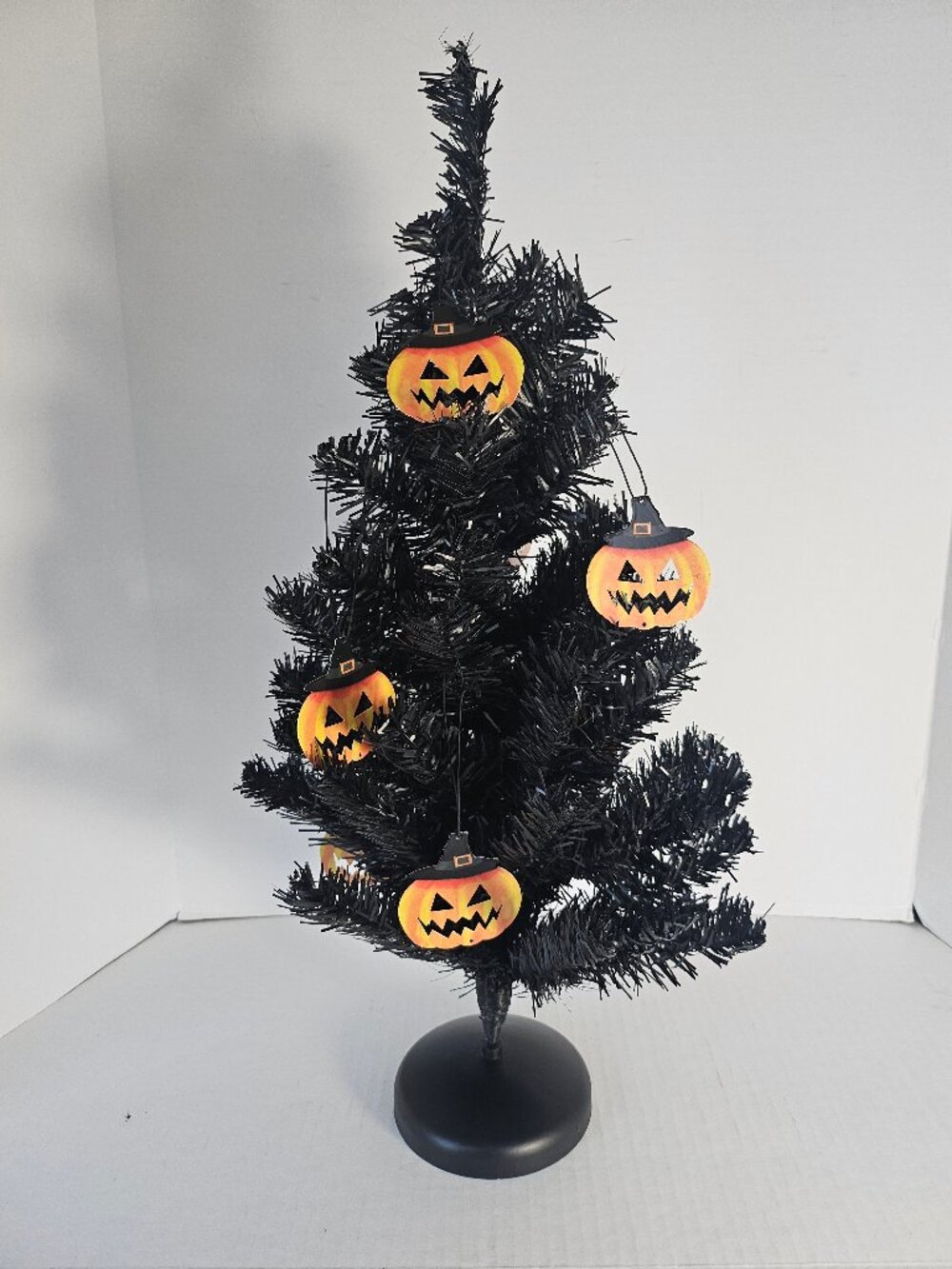 Black Artificial Tabletop Halloween Tree 20" Tall With 9 Metal Ornaments